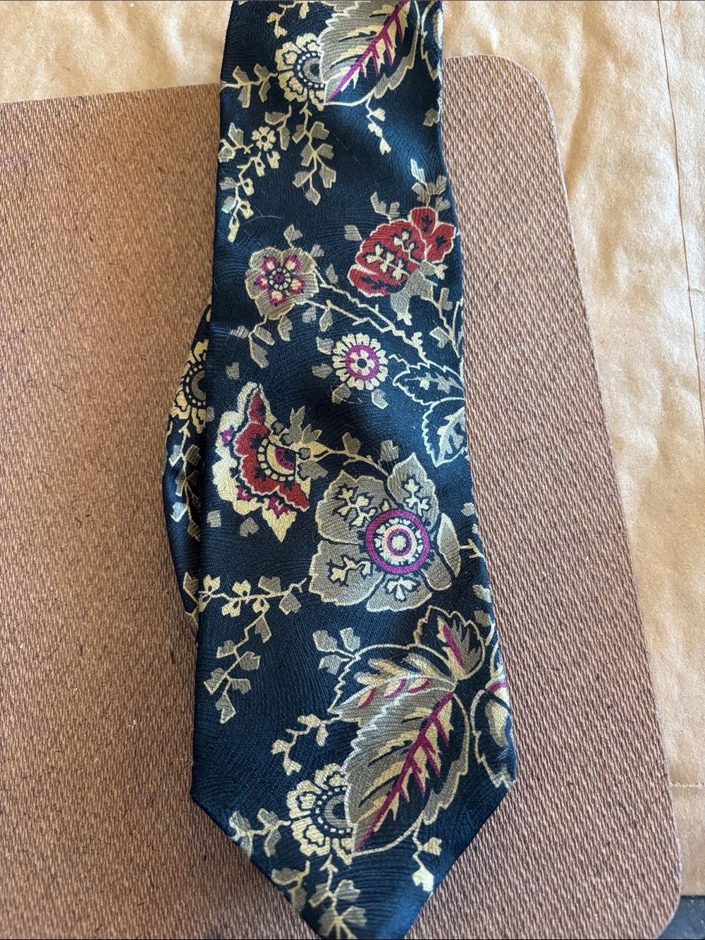 Bugatti Black Tie with Gold and Red Floral Motif